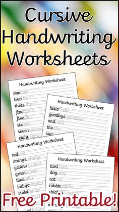 three cursive handwriting worksheets with the text free printable