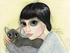 a drawing of a woman holding a cat with the caption'quiet time '