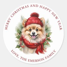 Watercolor Christmas Pomeranian Dog Pomeranian Christmas, Holiday Greeting