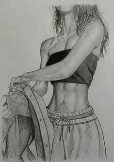 a pencil drawing of a woman with her shirt pulled back and holding an umbrella over her shoulder