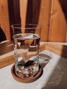 a glass of water sitting on top of a table