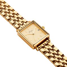 Annie Apple Quaintrelle Square Gold Link Watch | Bermuda Watch Company | Wolf & Badger Apple Rose Gold, Apple Collection, Golden Watch, Gold Watches Women, Luxury Bags Collection, Gold Link Bracelet, Fob Watch, Wrist Game, Local Jewelry