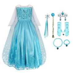 Specification Type: Girls Frozen Elsa Dress Cosplay CostumeSource: Disney FrozenCharacter: ElsaComponents: Dress, cape, crown, necklaces, gloves, earings, bracelets, braids, magic wands, ring. The cape is attached with dress by velcro. Inventory: Made To Order Item. Tailoring time is about 10-15 days. Fabric: Polyester, Mesh Occasion: Halloween, Cosplay, Comic Cons, Theme Parties, Carnival, etc. WASHING NOTICE: Hand wash in cold water recommend. Squeeze out excess water, then dry naturally. For leather, we do not recommend cleaning Size Chart Note: Our size charts are different, please be sure to choose a cosplay costume according to our size chart on every product page, please check the size information carefully. If you have any questions, please feel free to let us know and we will help Blue Fancy Dress, Fancy Dress Material, Frozen 2 Elsa, Frozen Elsa Dress, Detachable Cape, Frozen Dress, Dress Cape, Disney Princess Birthday, Magic Wands