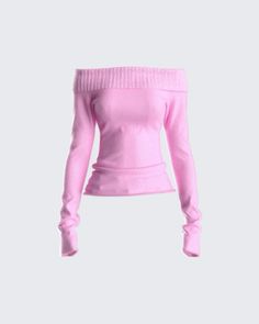 Trendy Off-shoulder Knit Top, Chic Fitted Pink Off-shoulder Top, Chic Pink Fitted Off-shoulder Top, Casual Off-shoulder Foldover Top For Fall, Chic Stretch Pink Knit Top, Casual Soft Knit Off-shoulder Tops, Casual Off-shoulder Soft Knit Top, Pink Long Sleeve Off-shoulder Top For Spring, Trendy Off-shoulder Knit Sweater