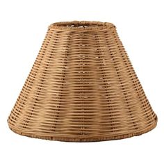 a wicker lamp shade on a white background