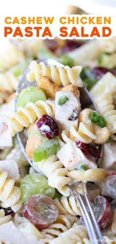 a pasta salad with chicken and vegetables in it