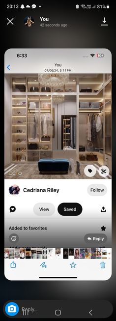 the app is showing an image of a closet