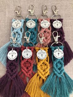 six different colors of tassels are shown in this photo, with one keychain attached to the other