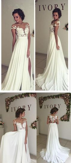 four different pictures of a woman wearing a wedding dress with flowers on the back and side