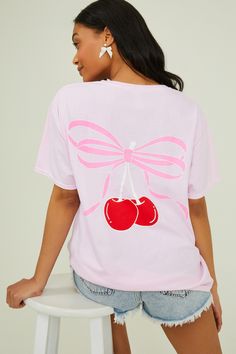 Cherry Bow Graphic Tee in Pink | Altar'd State Bow Graphic, Pink Tee Shirt, Pink Tee, Say What, Tee Shirt, Graphic Tee