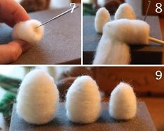 needled wool balls being used to make an ornament for a stuffed animal