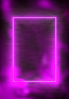 a purple neon frame on a brick wall