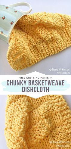 a knitted dishcloth with the words chunky basketweave dishcloth on it