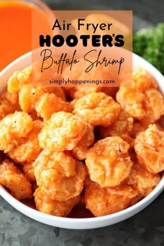 air fryer hooter's buffalo shrimp in a white bowl