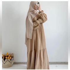 Beautiful Tan Long Sleep Maxi Dress. Fabric Is Muslin. Size Large. New Without Tag. Comes From A Smoke Free Pet Free Home. Urassaya Sperbund, Muslin Dress, Lil Black, Modest Dress, Native American Fashion, Earthy Colors, Modest Dresses, Dress Fabric, Colorful Dresses