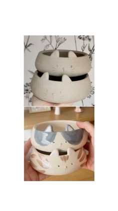 two pictures showing the different parts of a cat bowl