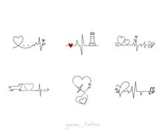 various heartbeats and love symbols drawn on white paper