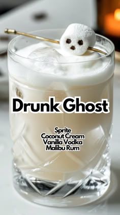 Halloween drinks Coconut Rum Halloween Drinks, Alcoholic Party Ideas, Milky Alcoholic Drinks, Drunk Ghost Cocktail, Malibu Rum Halloween Drinks, Good Alcoholic Drinks Easy, Sprite Vodka Drinks, Halloween Party Adult Drinks