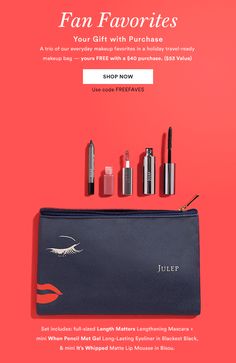 JULEEP - GIFT BAG/FAN FAVORITES Gif Advertisement, Edm Ideas, Newsletter Layout, Makeup Ads, Dm Design, Email Marketing Design, Favorite Makeup Products