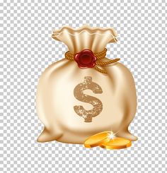 a money bag with two gold coins in it