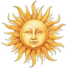 a drawing of the sun with its face drawn in colored pencils on white paper