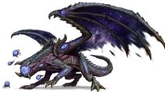 a purple and black dragon with blue eyes