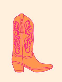 an orange and pink cowboy boot on a beige background