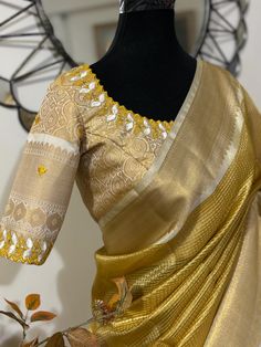 *Premium Collection* Banarasi golden double shaded   Tissue saree with self weaving stripes  on all over the saree Rich  weaving saree is done with fall pico and fancy tassels  Teamed with brocade  blouse piece having beautiful embroidery and fancy hangings for blouse with ropes party wear for weddings and receptions cocktail saree u will love it Gold Tussar Silk Pre-draped Saree With Pallu, Gold Tussar Silk Pre-draped Saree With Zari Weaving, Gold Anarkali Banarasi Silk Pre-draped Saree, Gold Handloom Pre-draped Saree For Wedding, Gold Raw Silk Pre-draped Saree With Zari Work, Gold Pre-draped Raw Silk Saree With Zari Work, Designer Yellow Slub Silk Blouse Piece, Gold Tussar Silk Traditional Designer Wear, Designer Gold Tussar Silk Traditional Wear