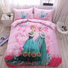 a bed with two princesses on it