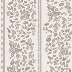 a wallpaper with flowers and leaves on the side, in grey and white colors