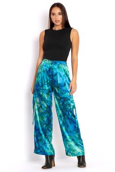 Paua Shell Wide Leg Satin Cargo Pants - LIMITED ($109AUD) by BlackMilk Clothing Satin Cargo Pants, Sea Snails, Wide Leg Cargo Pants, Māori Culture, Shiny Fabric