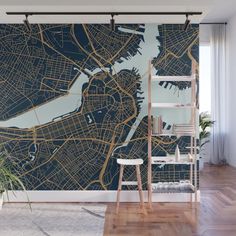 a map of the city of boston, usa wall mural