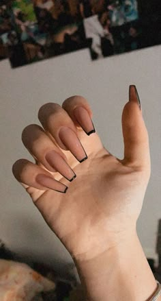 Black And Nude Nails, Sharp Nails, Black Acrylic Nails, Homecoming Nails Acrylic, Classy Acrylic Nails, Long Acrylic Nails Coffin, Black Nail, Acrylic Nails Coffin Short, Neutral Nails