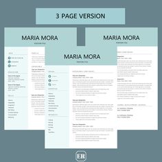 the three page resume template is shown in two different colors