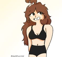 a drawing of a woman wearing a bra top and black panties with her hair blowing in the wind