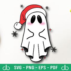 the ghost is wearing a santa claus hat