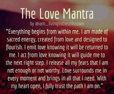 the love mantra poem is shown in red and black with an orange sky behind it