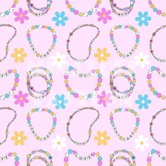 a pink background with flowers and hearts