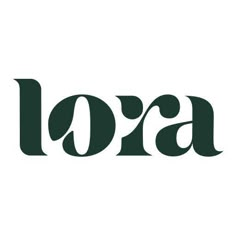 the word lora is written in black and white letters on a white background with green lettering