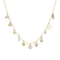 PRICES MAY VARY. Beach Charm Necklace: This stunning beach necklace chain features a delicate engraved A to Z alphabet pendants adorned with a collection of ocean elements, such as sand dollars, sea shells, starfish, conchs, pearls, turtles, ocean wave charms, etc. Each gold necklace is charming and will complement your favorite summer outfit in any occasion. Quality Materials: Our charm necklace for women is crafted from quality brass with 14K gold plated. Lead free & nickel free, hypoallergeni Beach Charm Necklace, Ocean Elements, Surfer Jewelry, Summer Beach Jewelry, Custom Charm Necklaces, Beach Necklace, Sand Dollars, Beach Necklaces, Starfish Necklace