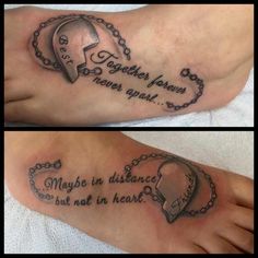 two different tattoos with words on them and an image of a woman's foot