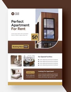 a brown and white flyer for an apartment