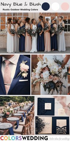 navy blue and blush wedding color palettes for the bride, groom, and guests