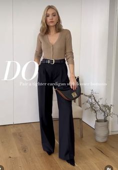 Athlesuire Office Outfit, Work Outfits Trousers, Women Work Outfits 2023, London Office Outfit, Edgy Corporate Outfits, Tight Cardigan Outfit, Dress Pants With Boots