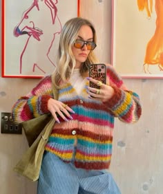 Striped Sweater Outfit, Color Outfits, Cardigan Outfits, Fall Winter 2024, Clothes Crafts, Winter Fits, Colourful Outfits, Winter 2024, Knit Sweater Cardigan