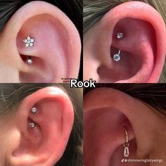 three pictures of different types of piercings in the same ear and behind the ear