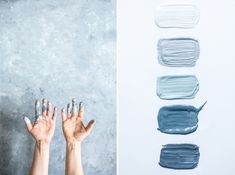 two hands are shown with different shades of paint