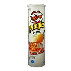 a can of pringle pizza on a white background