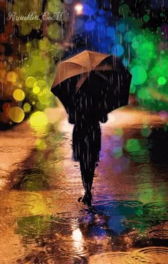 a person walking in the rain with an umbrella