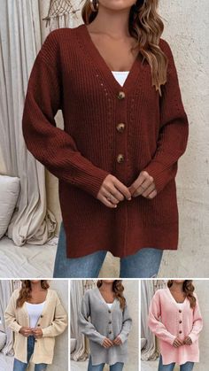 Fall trendy red kinitted cardigan outfits for women, knitted patchwork cardigans idea, get fresh new color red cardigan/ navy blue cardigan/ maroon cardigan/ crem cardigan/ green cardigan/ leopard cardigan outfits. Fall V-neck Cardigan With Buttons, V-neck Sweater With Buttons For Fall, Winter Button-up Cardigan With Buttons, Winter Button-up Sweater, Winter Button-up Sweater With Button Closure, Trendy Winter Button-up Cardigan, Trendy Button-up Winter Cardigan, Fall Button-up Cardigan With Button Closure, Winter Sweater With Buttons